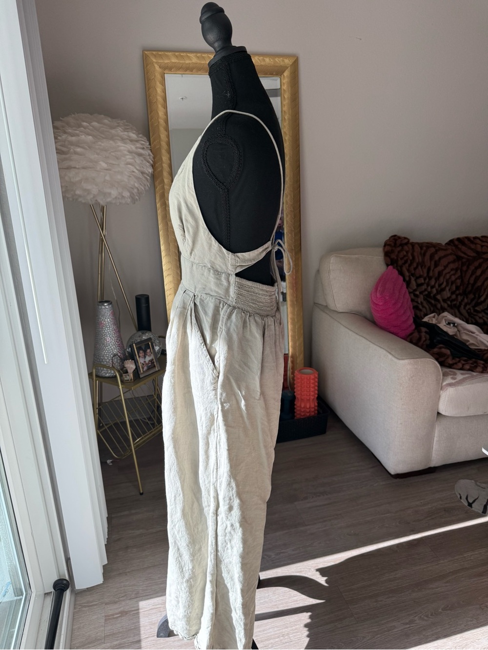 Free People Emma Linen Blend Wide Leg Jumpsuit in Alfalfa - Picture 6 of 8